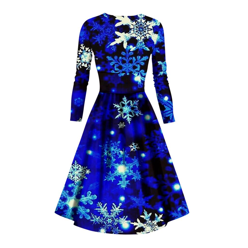 Women Long Sleeve V Neck Pocket Dress Casual Loose Fit Knee Length Winter Holiday Printed Dress for Everyday Wear