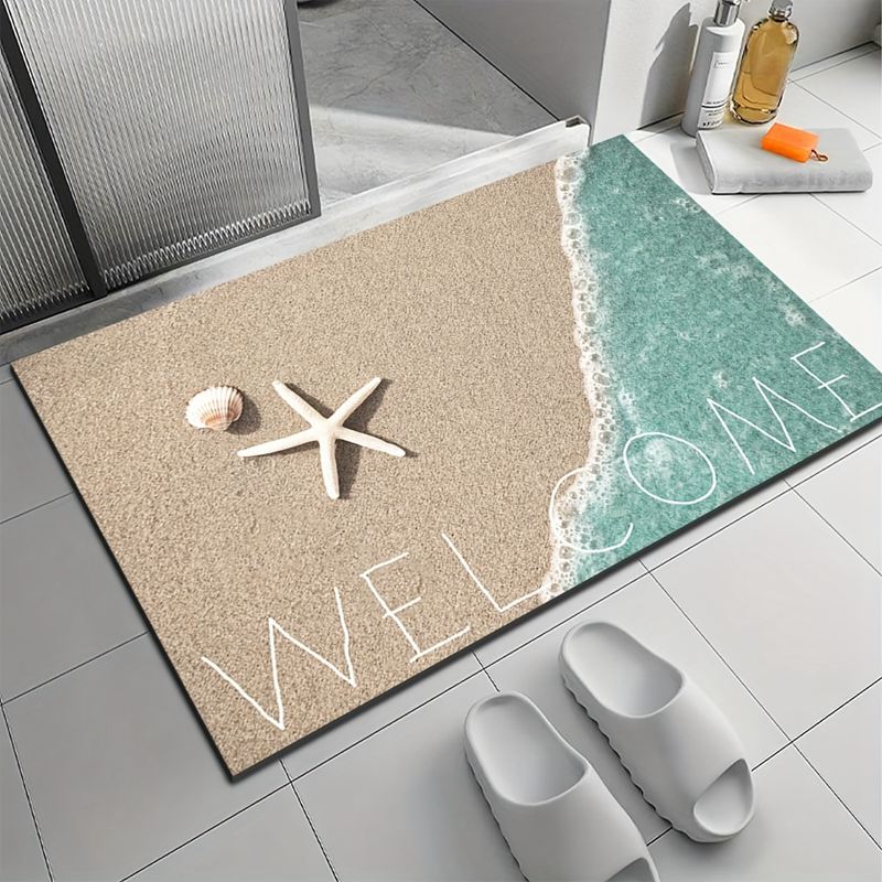 Beach Print Bath Super Absorbent Shower Door Mats Non Slip Kitchen Entrance Rugs Diatom Mud Carpet for Home Bedroom Decoration