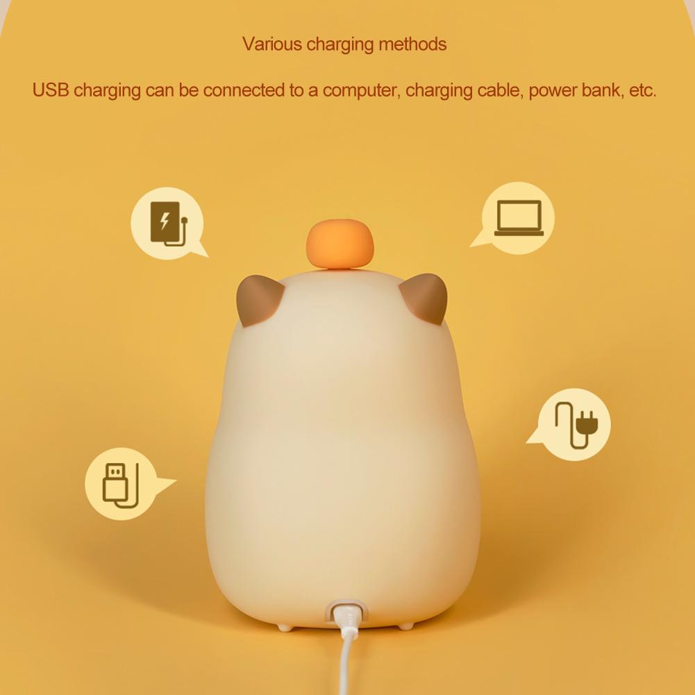 Capybara Led Night Light Silicone Rechargeable Digital Alarm Clock Dimmable Table Lamp Timing USB Charge Children Birthday Gift