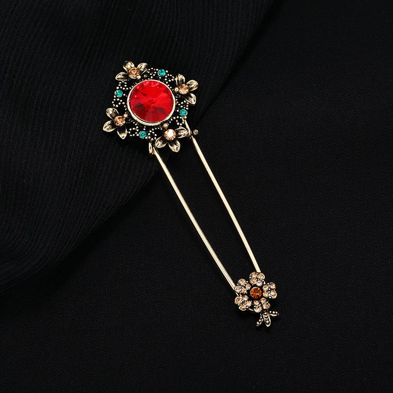 Fulok court style pin women's high-end colored treasure crystal brooch scarf shawl buckle corsage accessories