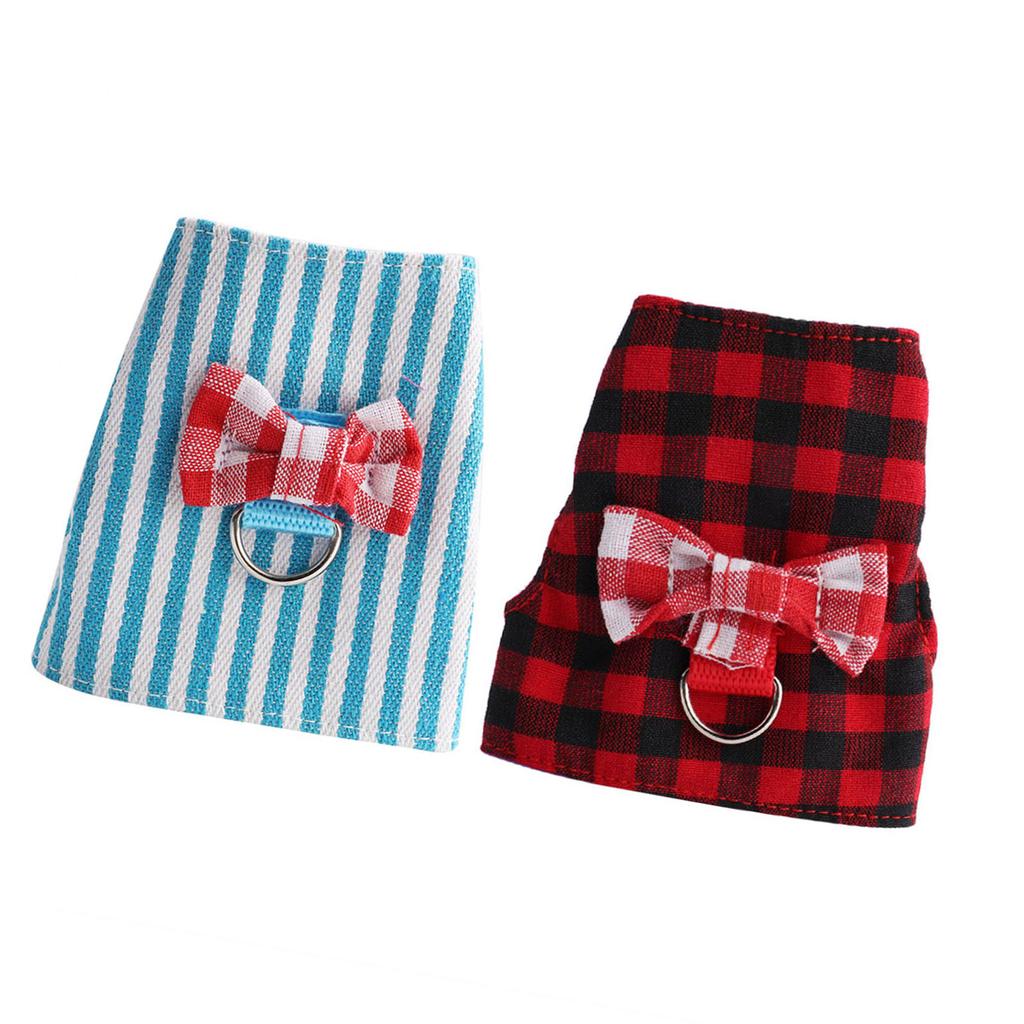 Small Animals Traction Rope Chest Strap Red Grid  Blue Stripes 2 Pieces