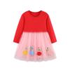 Autumn Mesh Embroidered Princess Dress for Girls - Knitted Cotton Patchwork Skirt