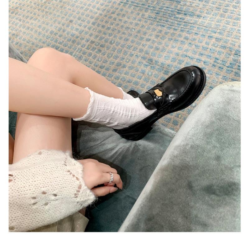 

Sheepskin~ Small gold buckle genuine leather, one pedal, lazy women polish color, retro and old thick-soled British small leather shoes. 40