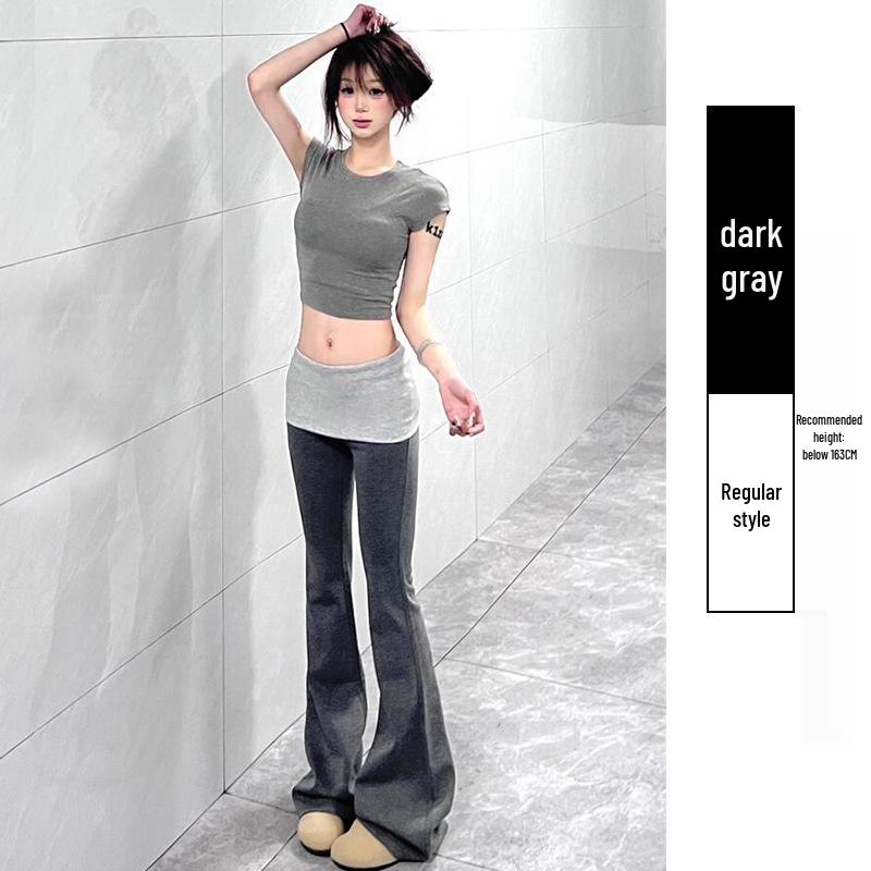 Women s High-Waist Black Patchwork Micro Flare Pants - Spring/Autumn 2026 Yoga & Casual Wear L