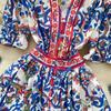 Summer Women Elegant Flare Sleeve Designer Print Runway Dresses V-neck Single Breasted Mini Short Party Dress