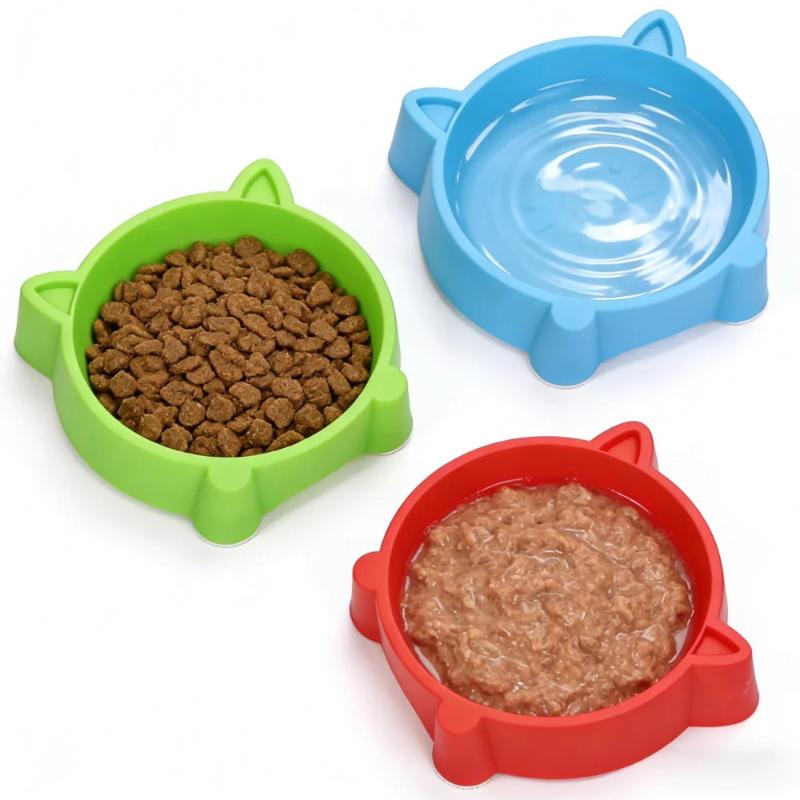 Cute Cat Ear Design Pet Bowl - Non-Slip Plastic Food & Water Feeder For Dog & Kittens & Small Puppies, Durable & Eco-Friendly