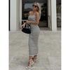 Summer Women's Smocked Temperament Striped Sexy Slim Package Hip Knitted Long Dresses