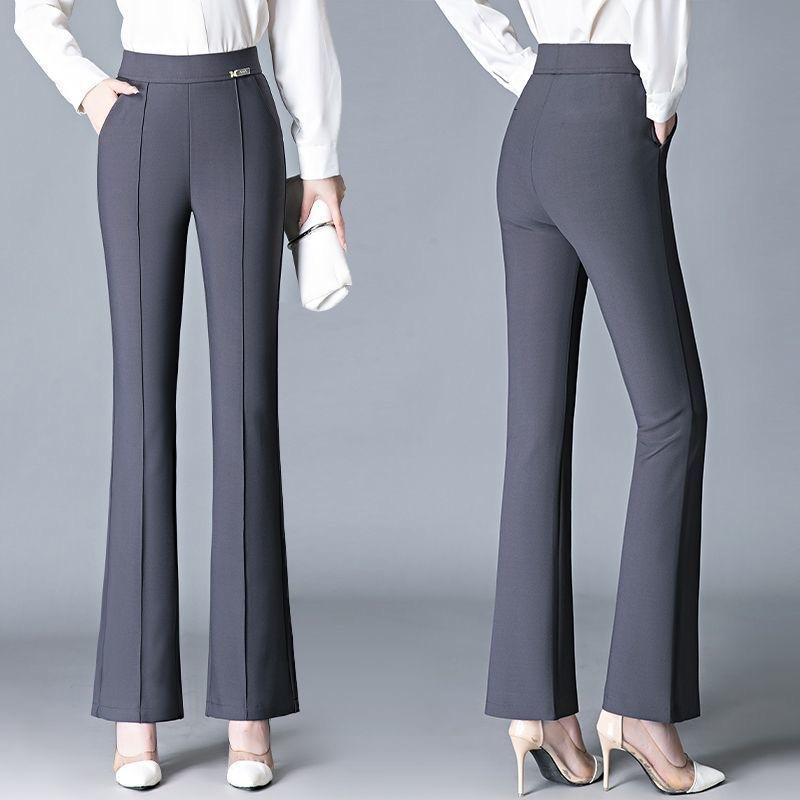 Women's High Waist Flare Pants Relaxed Fit Commuter Style Micro Stretch Suit Trousers With Side Pockets