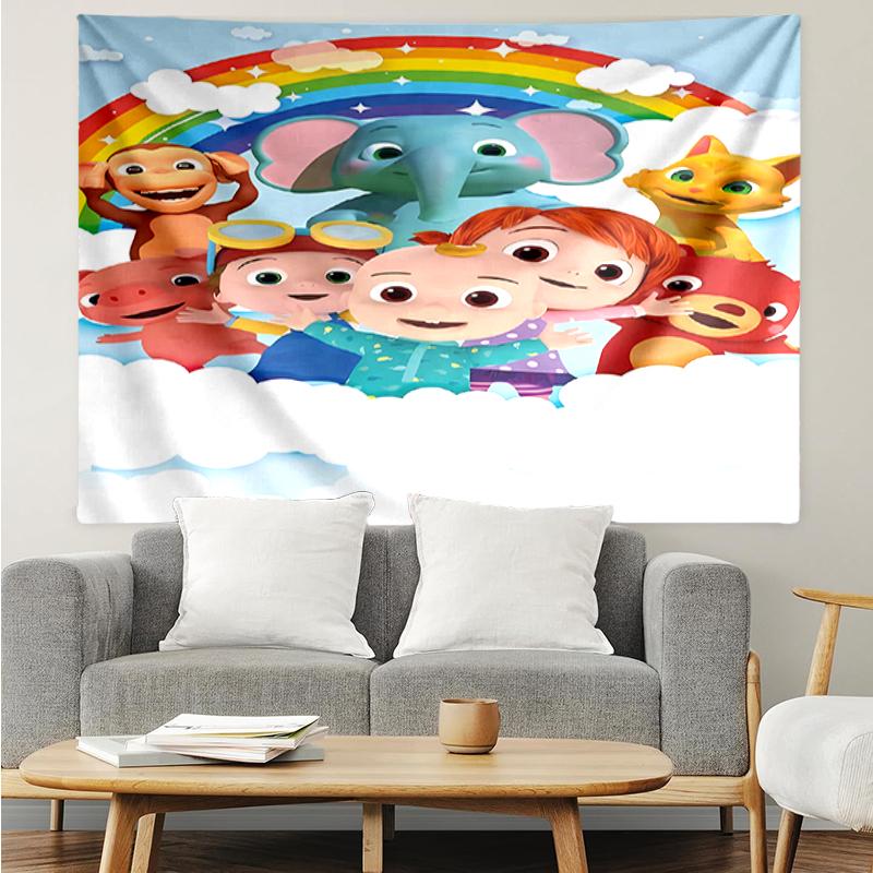 CoComelon Print Tapestry, Backdrop, Easy Setup, Ideal for Bedroom, Office & Living Room, with Aesthetic Wall Hanging Decor.