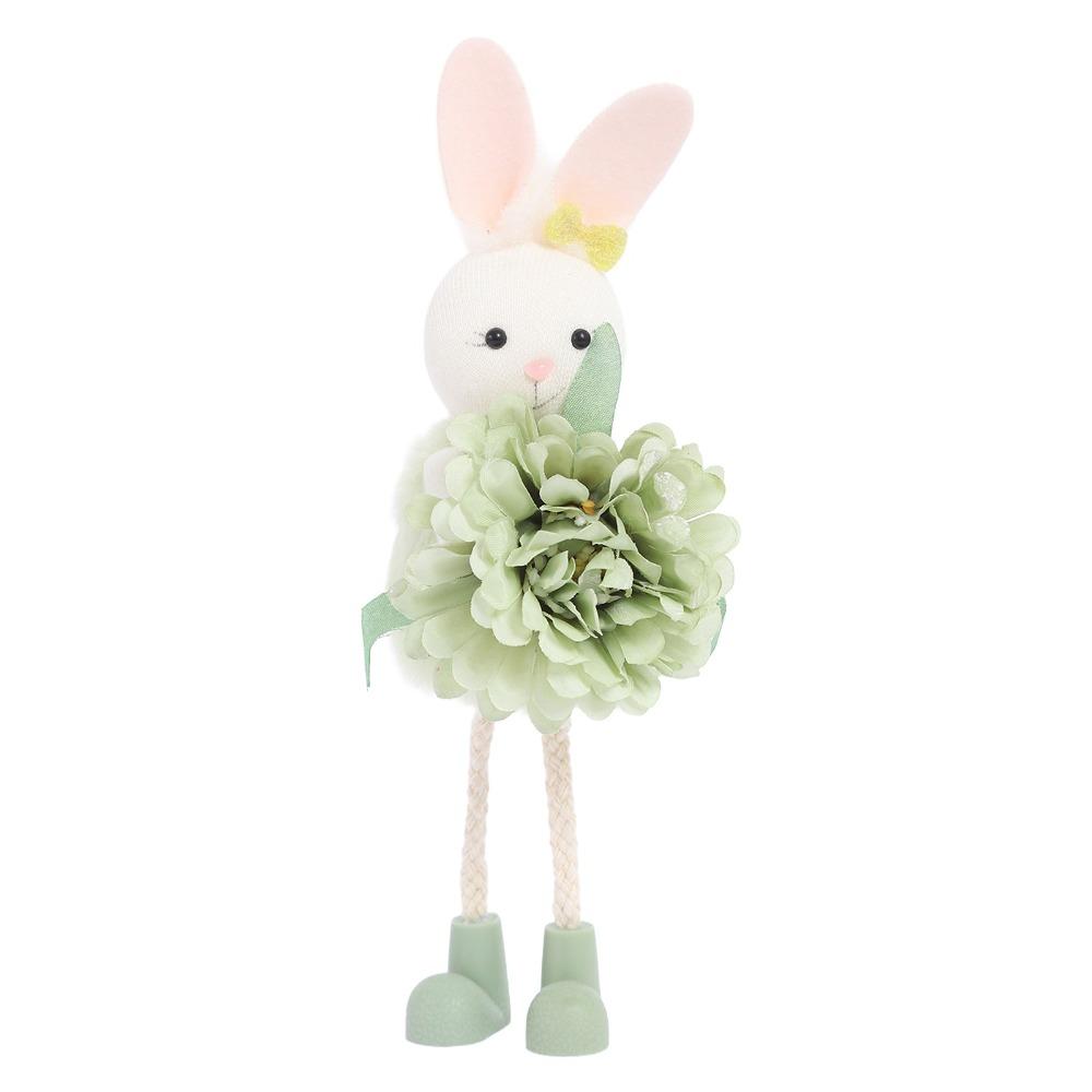 

Soft Plush Flower Rabbit Figurine Long Legs Easter Bunny Doll Tabletop Decoration 7.87x2.36x2.36 in зелёный