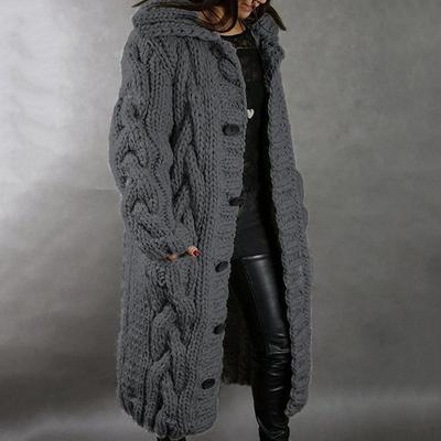 Women's Autumn Winter Long Sleeve Knitted Cardigan Coat Casual Streetwear Hooded Sweater Coat Plus Size 5XL