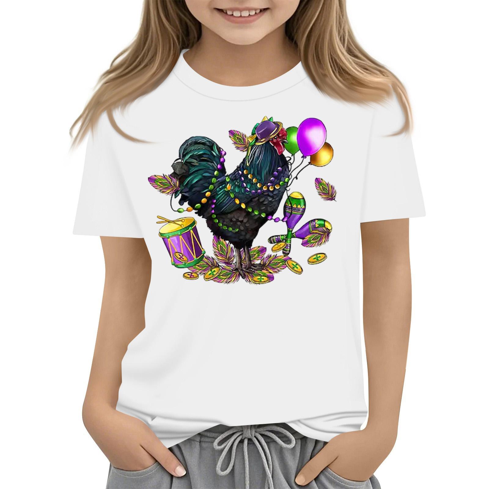 

Children s Casual Carnival Print T-shirt, Round Neck Pullover Short-sleeve Top 150 білий