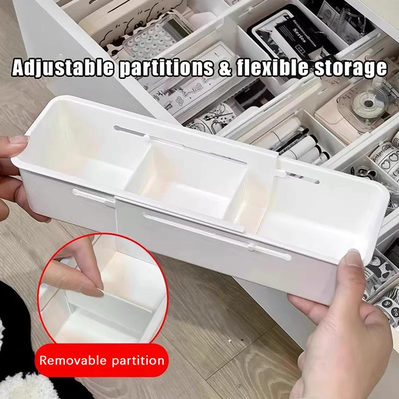 Home Pull-out Storage Box Drawer Telescopic Organizing Box Cosmetics Plastic Bedroom Study Partition Telescopic Box1PC