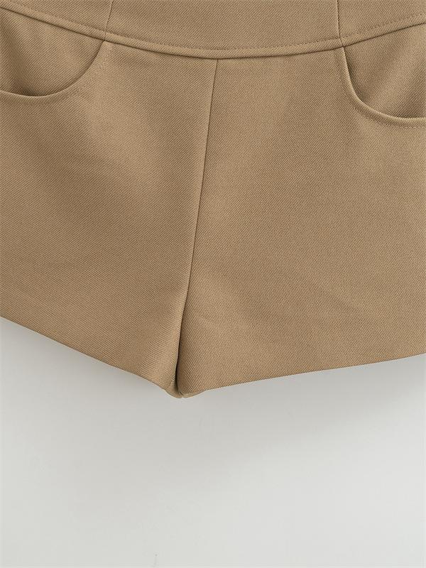 2026 Women's Slim High Waist Khaki Suit Shorts - Elegant, Straight Leg Casual Hot Pants