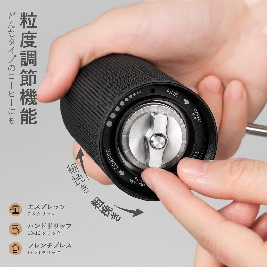 TIMEMORE New Manual Coffee Timemore with Stainless Steel Grinding Adjustable and NEW Black All-Metal Grinder, C3S, Grinders, Coarseness, Lightweight,