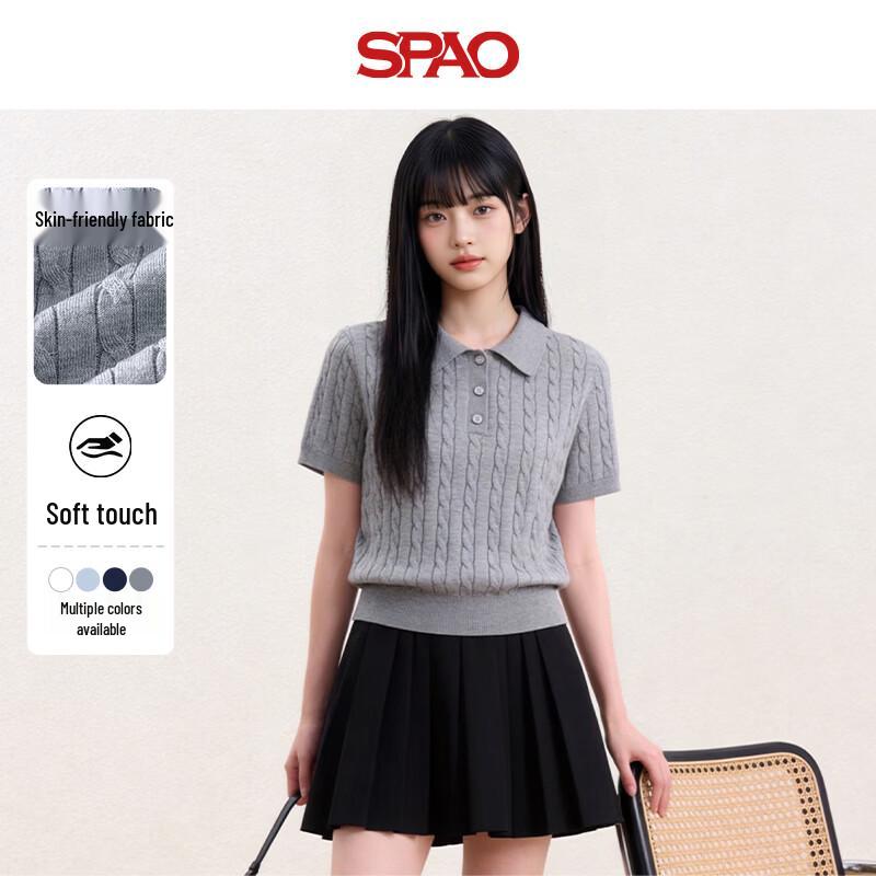 SPAO Women s College Style Polo Knit Short Sleeve Top L