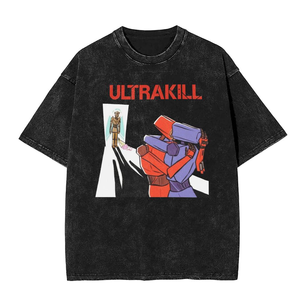 T-shirts de jeu de tir Ultrakill géniaux pour hommes, col rond, pur coton lavé, manches courtes, hauts d'été
