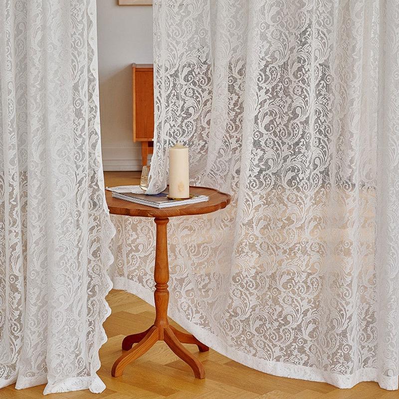 INS Pastoral French Lace Sheer Curtains for Living Room Bedroom Window White Tulle Curtains Curtain Drapes Home Decor Rideaux