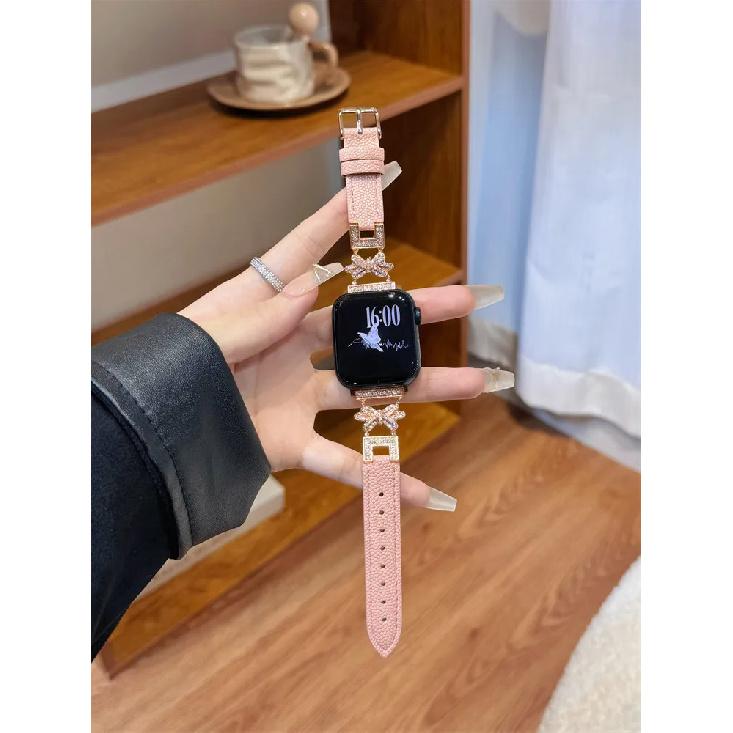 Leather Watch Bands for Apple Watch Women Band 38 4142 44 46 49mm Bracelet Bling Butterfly Slim Leather Strap for iWatch S10 9 8