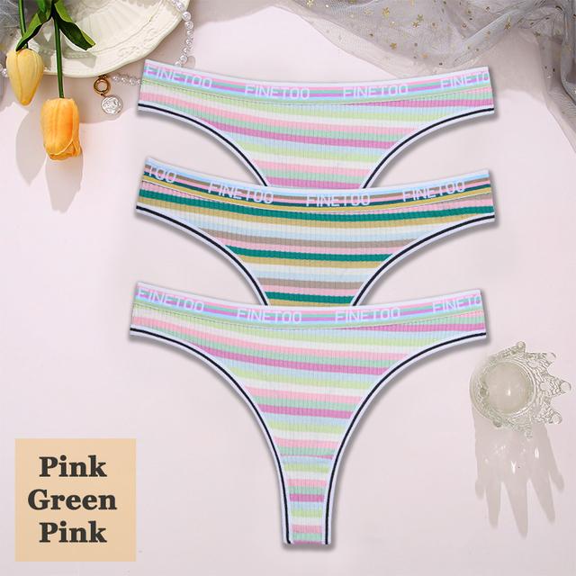 3 STK/sett Fargerike stripete bomull Dametruser Sexy G-String Undertøy Dame Pustende Thong Intimates Undertøy T-Back Truser
