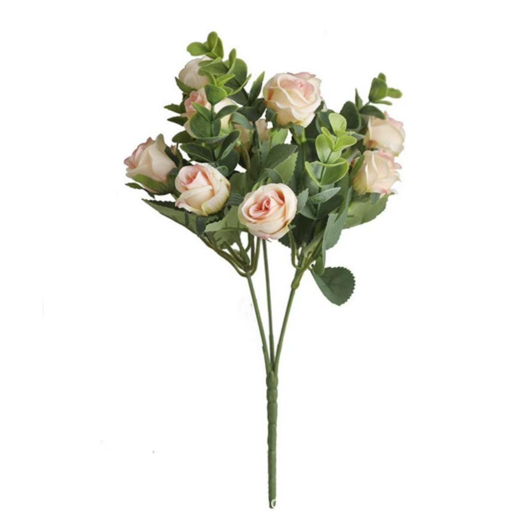 Künstlicher 5-Zweig-Rosen-Eukalyptus-Strauß für Heimdekoration und Foto-Requisiten