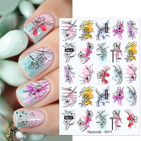 Nail Sticker Vivid Bright Ultra Thin Black White Leaves Flower Nail Tropical Geometry