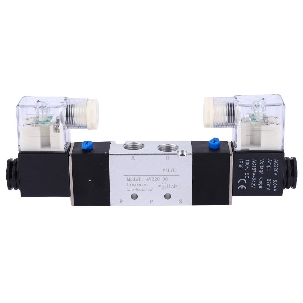 4V220 08 1 4  Inlet Outlet 1 8  Exhaust Pneumatic Solenoid Air Valve 2 Position 5 Way(AC220V)