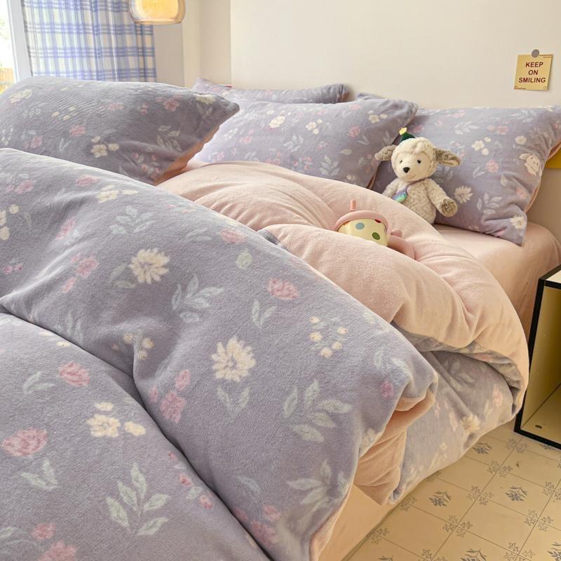 Thickened Milk Fleece Bed Four-Piece Set, Double-Sided Fleece Coral Fleece Quilt Cover, Bed Sheet Three-Piece Set