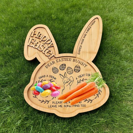 Easter Bunny Treat Wooden Fruits Candies Desserts Serving Tray Tray Rabbit Shape Appetizer Snacks Food