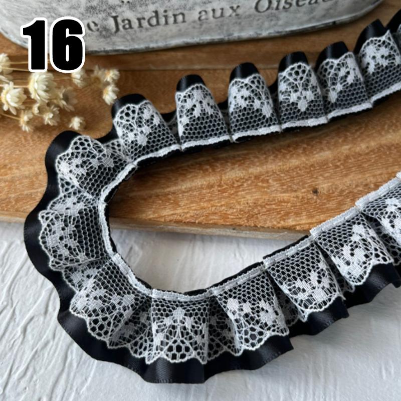 9M Lolita Lace Bead Ruffled Lace Fabric Pleated Edging Satin Ribbon Diy Baby Clothing Skirt Curtain Furniture Decor Lace Trim