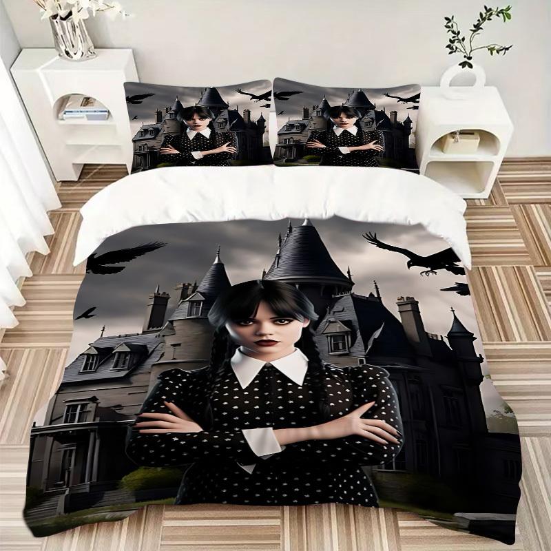 

3pcs Wednesday Bedding Set: Perfect for Bedroom or Guest Room. Soft and Comfortable with No Core Included yy251010153 155x200cm