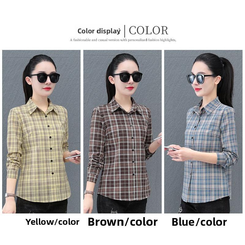 High-quality all-cotton plaid shirt for women, spring and autumn 2026 new fashion women's shirt, thin long-sleeved top
