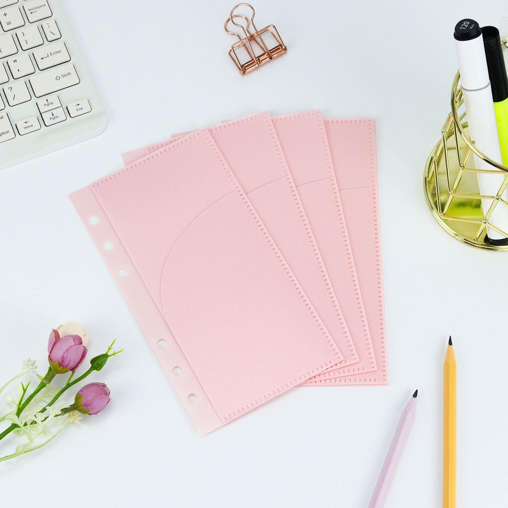 A6 5Pcs Colorful Binder Pockets Binder Zipper Folders for 6Ring Notebook Divider Page Waterproof PVC Leaf Document Filing Bag
