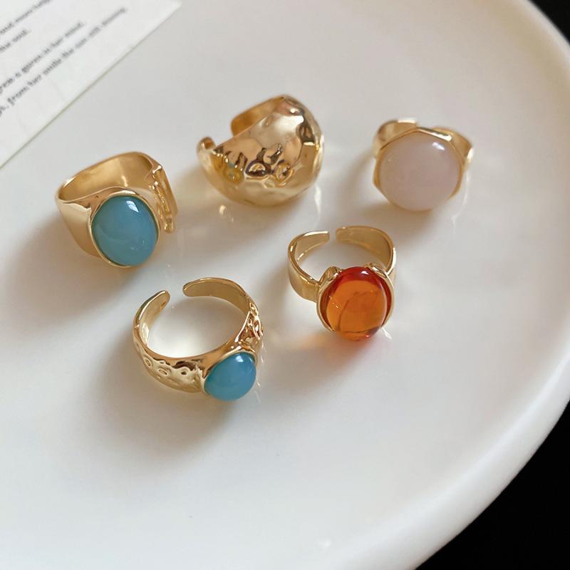Gold Plated Zircon Pearl Glass Tassel Open Ring - Luxury Statement Piece Ring