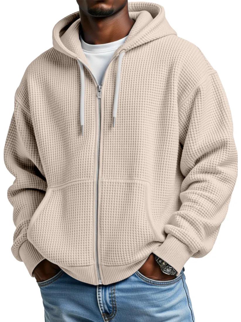 

2025 Men s 3D Print Waffle Zip Hoodie with Double Hood 2XL бежевий
