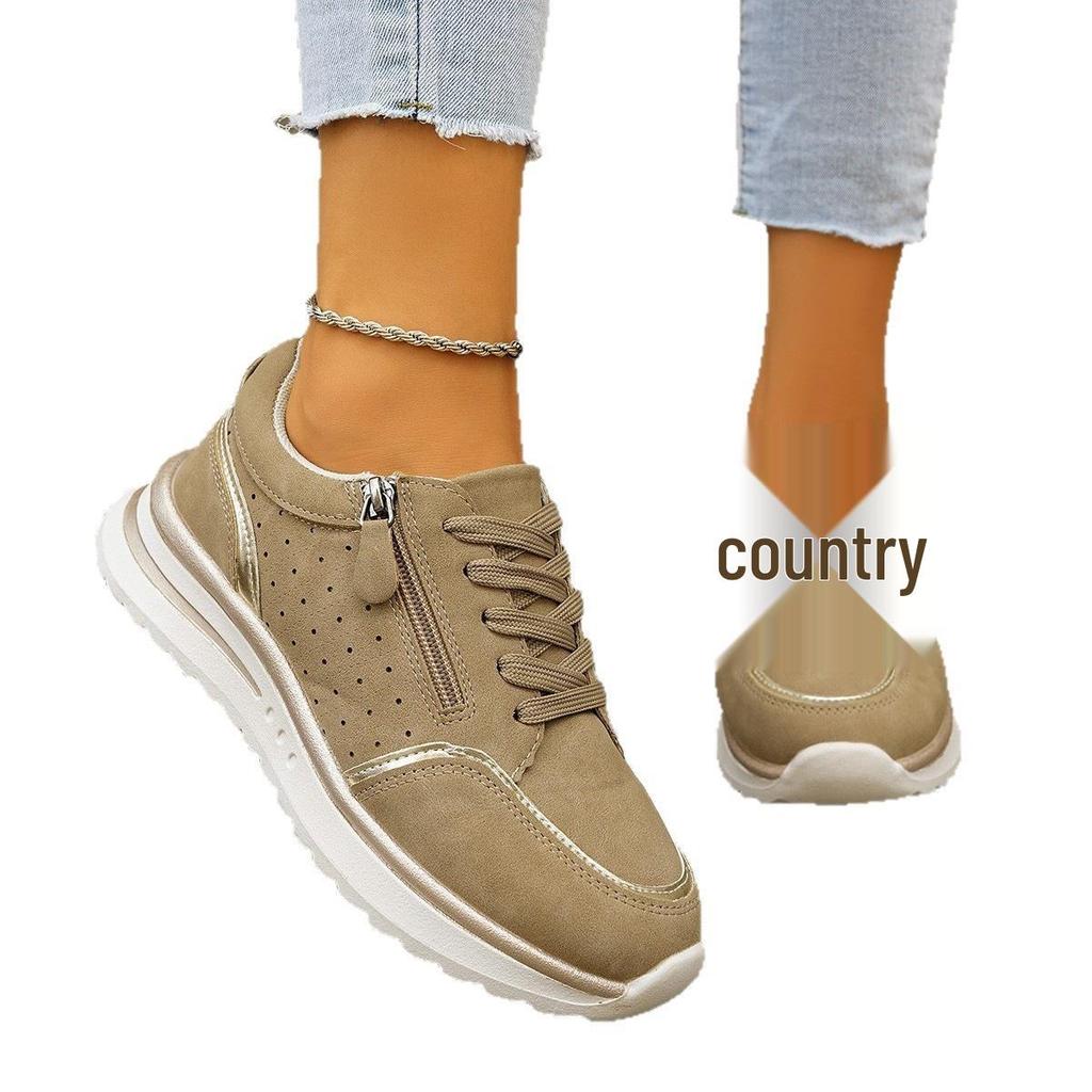 Plus Size Breathable Sports Shoes with Side Zipper - Autumn 2025 New Chunky Sole Comfort Running Shoes