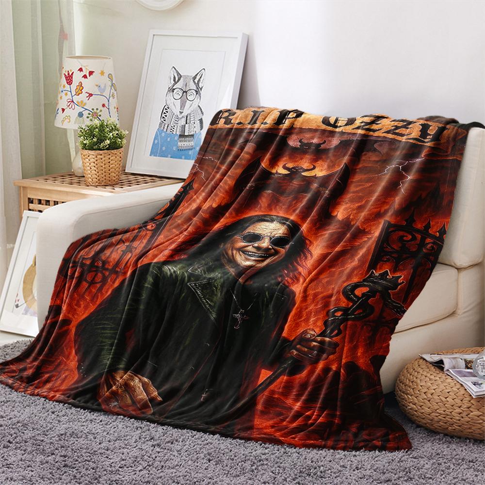 1Pc Ozzy Osbourne Print Flannel Blanket, High quality Comfortable for All Seasons, Home Decor, Warmth and Comfort, Perfect for Gifts