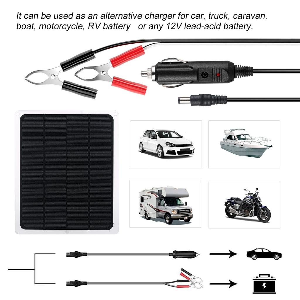 Upgraded Solar Battery Trickle Charger Maintainer 12V Portable Waterproof Solar Panel Trickle Charging Kit for Car