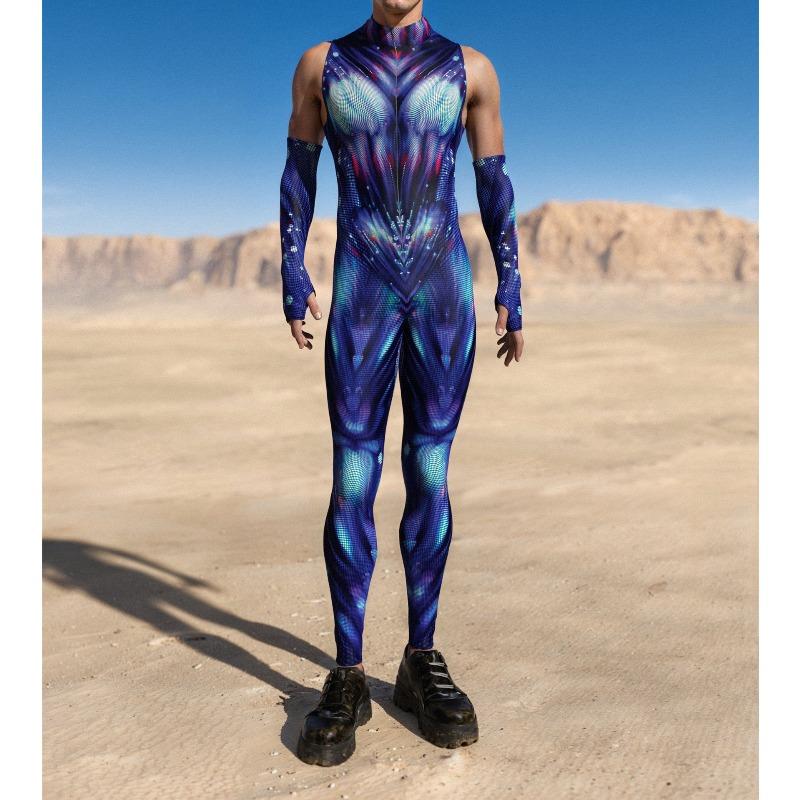 Unisex Cyber Punk 3D Digital Printing Halloween Party Role Play Outfit Women Men Cosplay Costume Carnival Jumpsuit