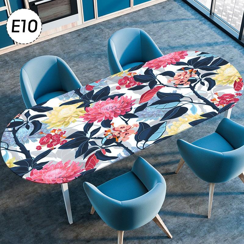 Oval Elastic Edged Waterproof TableCover Floral Printed Tablecloth Party Decor Reusable Kitchen Dining Table Cloth Wedding Decor