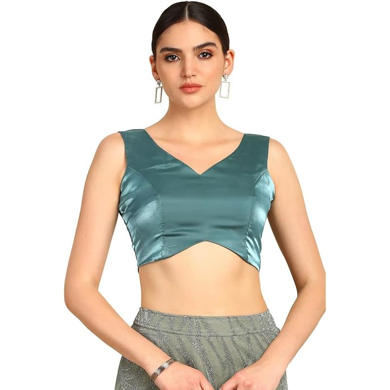 Soch Womens Green V-Neck Tissue Princess Line Padded Blouse