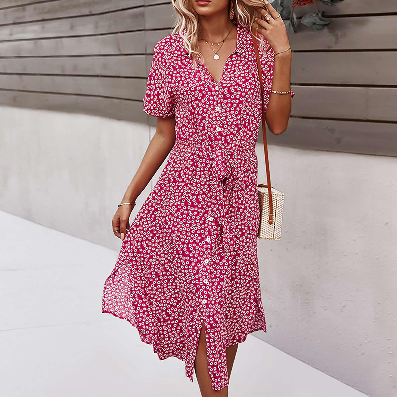 

Женское модное повседневное платье с v-образным вырезом и коротким рукавом в курортном стиле с принтом L