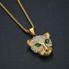 Trendy Unisex Hip Hop Leopard Pendant Necklace with Green and Red Diamond Eyes