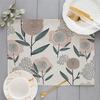 Fresh Simple Abstract Small Leaf Branch Printing Linen Placemat for Dining Table Drink Coaster Home Decoration Modern Kitchen