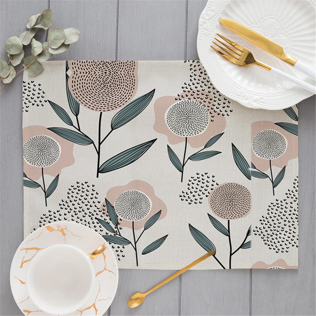 Fresh Simple Abstract Small Leaf Branch Printing Linen Placemat for Dining Table Drink Coaster Home Decoration Modern Kitchen