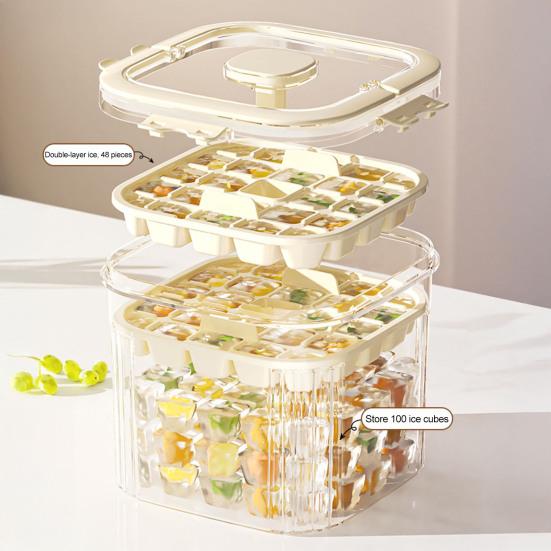 Portable Ice Cube Maker with Lid and Ice Shovel Reusable Ice Tray Food-Grade Safe Storage Container for Home RV Outdoor BBQ Pool Party Camping