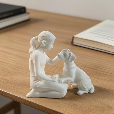 Gifts 3D Printed Girl And Dog Statues Cute Creative Desktop Dog Figurine Decoration Canine Statues Crafts Home Decoration