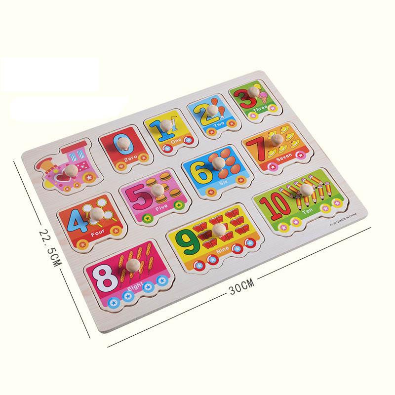 Big Size Baby Montessori Wooden Puzzle Hand Grab Board Set Educational Toys Infantil Cartoon Number Letter Math Puzzle Kids Gift