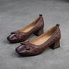 Johnature Versatile Fashion Thick Heel Pumps Retro Genuine Leather Square Toe Women's Heels Shoes