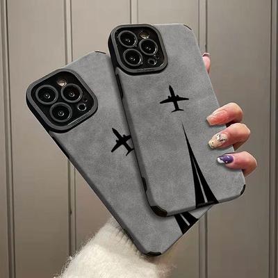 Husă de lux neagră cu traiectorie de avion pentru iPhone Seria 16 15 14 13 12 11 Anti-cădere Durabilă TPU Husă protectoare Design high-end148
